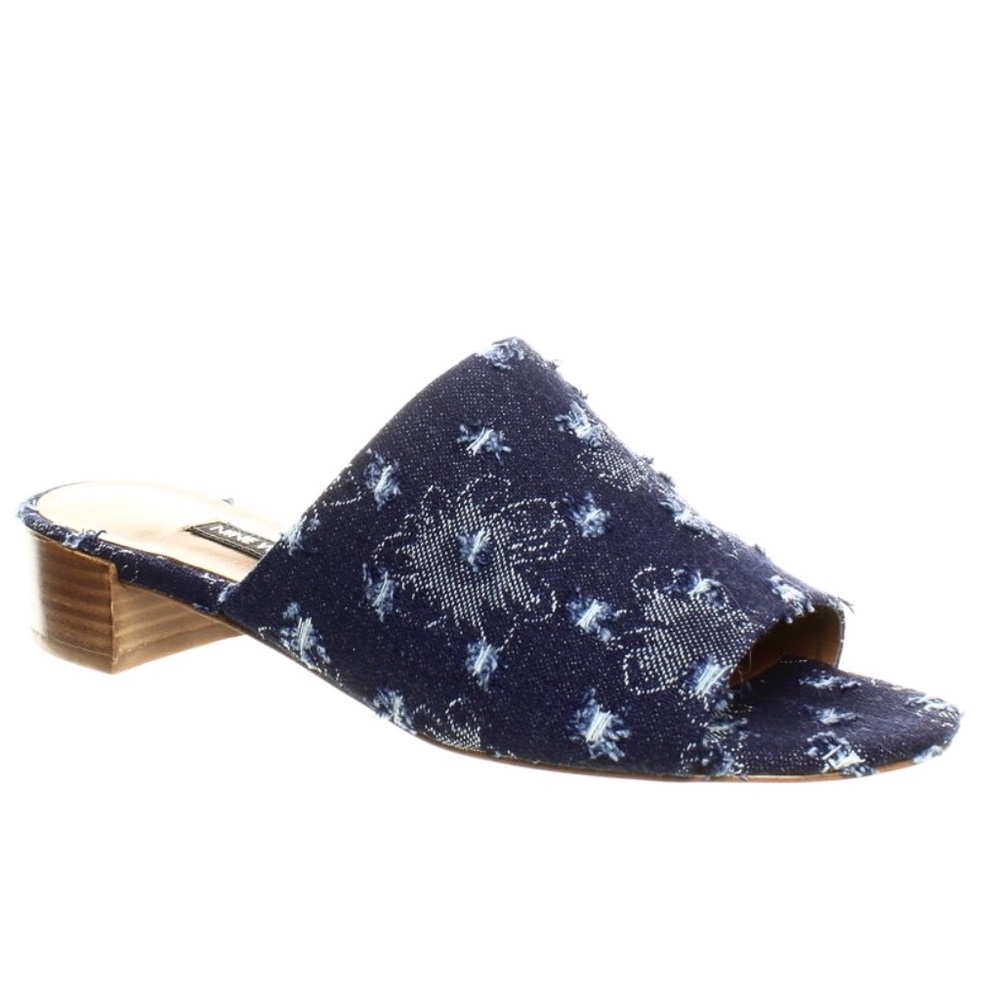 Nine West Raissa Slide Sandal Blue Denim Mule Block Heel Fashion Shoes Open Toe - Picture 4 of 7